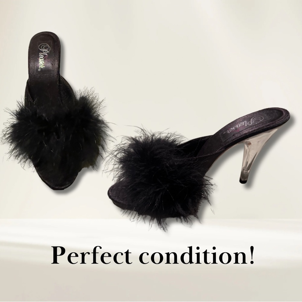 Pleaser Black 3-inch Feathered Heels - Picture 2 of 3